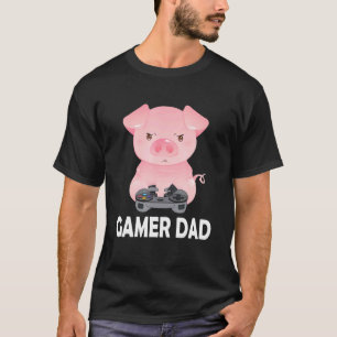 Camiseta Gamer Pai Gamer Pig Pai Vídeo Gamer Jogos Pig