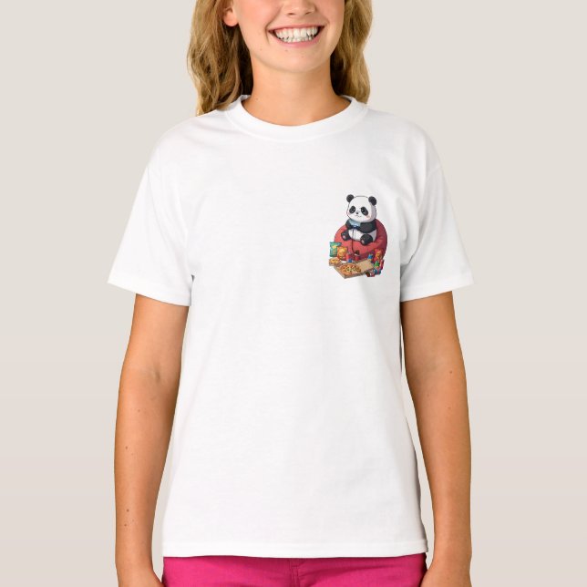 Camiseta Gamer Panda Comendo Pizza Kids (Frente)