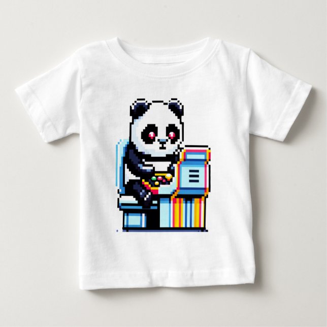 Camiseta Gamer Panda - Design da Arcade de Pixel (Frente)