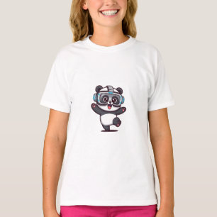 Camiseta Gamer Panda Infantil de Realidade Virtual Cyberpun