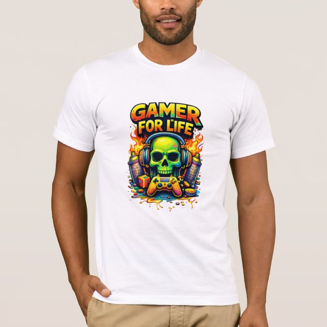 Camiseta Gamer Para a Vida – Bold Skull Gaming Design (Frente)