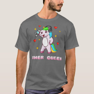 Camiseta Gamer Queen Unicorn Tocando Videos games 