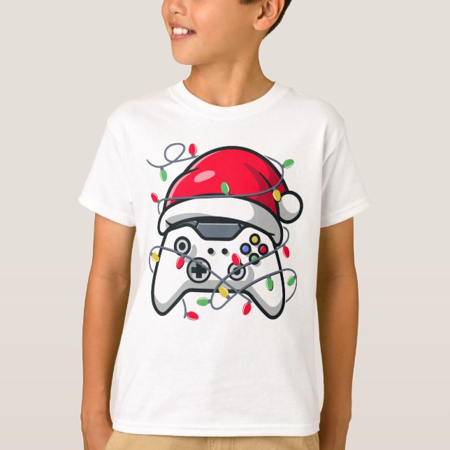 Camiseta Gamer Santa Hat do Controlador de Vídeo (Frente)