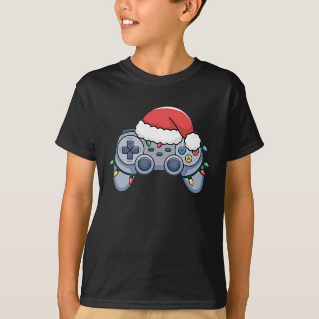 Camiseta Gamer Santa Hat do Controlador de Vídeo (Frente)