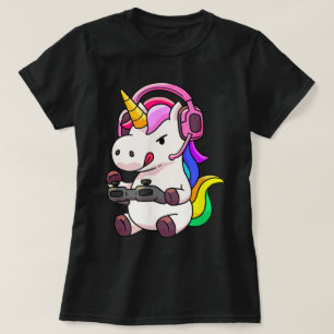 Camiseta Gamer Unicórnio Design de Jogo Colorido Fofo