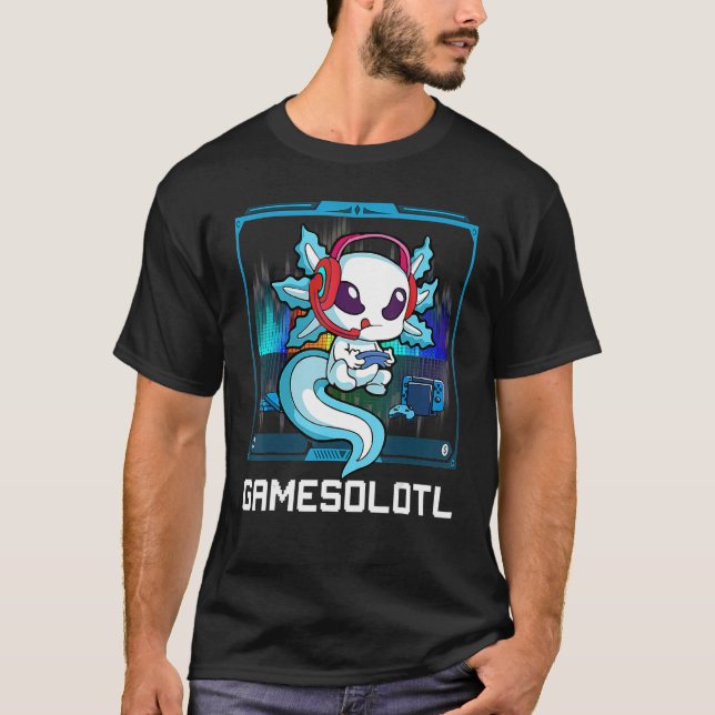 Camiseta Gamesolotl Axolotl Jogos de Vídeo para Jogos (Frente)