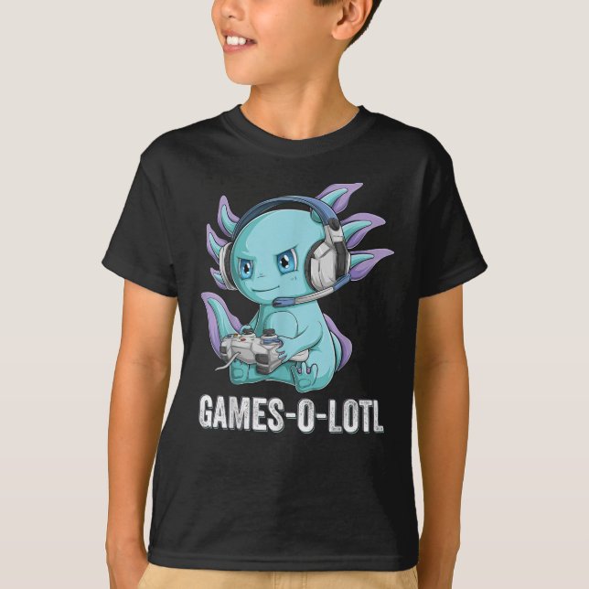 Camiseta Gamesolotl Axolotl Video Gamer Kawaii Meninos anim (Frente)