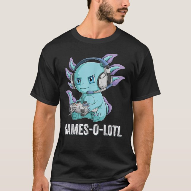 Camiseta Gamesolotl Axolotl Video Gamer Kawaii Meninos anim (Frente)
