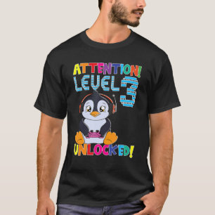 Camiseta Gamin de Jogador de Pinguim Atenção Nível 3 Desblo
