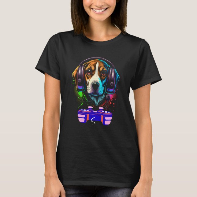 Camiseta Gaming Beagle Dog Player Animal Video Gamer Men Ki (Frente)
