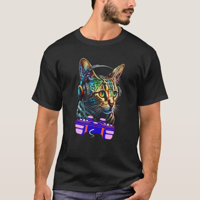 Camiseta Gaming Bengal Cat Player Animal Video Gamer Men Ki (Frente)