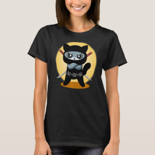 Camiseta Gaming Cat Ninja com o Ninjato Katana mau para jog