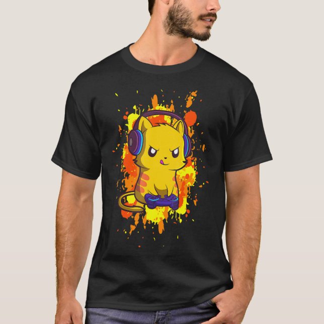 Camiseta Gaming Cat Video Gamer Nerd Headset (Frente)
