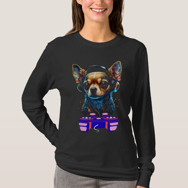 Camiseta Gaming Chihuahua Dog Player Animal Video Gamer  Me (Frente)