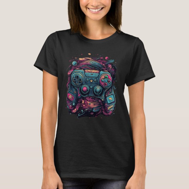 Camiseta Gaming De Controlador Jogo De Abstrato De Nerd De  (Frente)