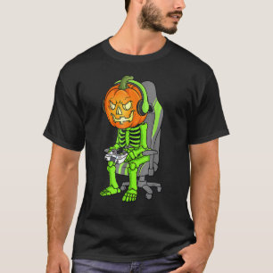 Camiseta Gaming Halloween Skeleton Jack O Lanterna Gamer Bo