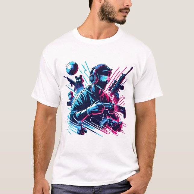 Camiseta Gaming Mode Activated - Neon Gamer Art (Frente)