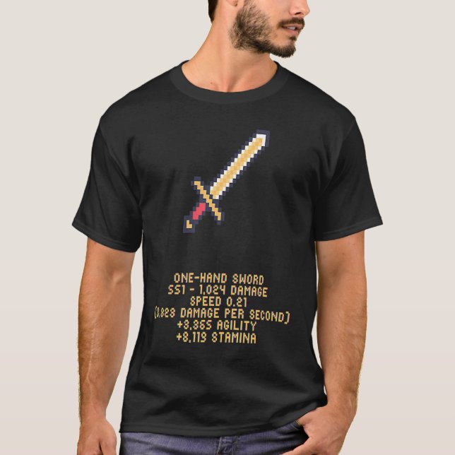 Camiseta Gaming Pixel Sword with Stats   Idea (Frente)