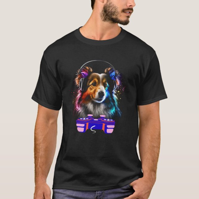 Camiseta Gaming Shetland Sheepdog Dog Player Video Gamer  M (Frente)
