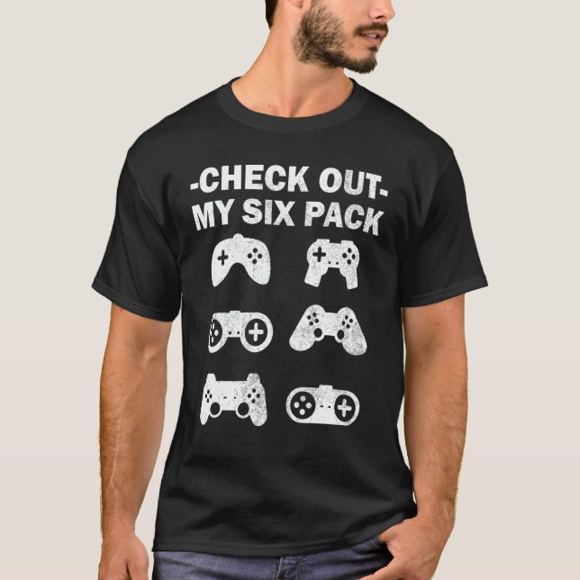 Camiseta Gaming Video Games Check Out My Six Pack Retro Gam (Frente)