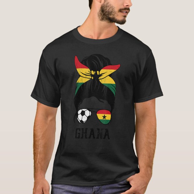 Camiseta Gana Soccer Girl Mãe Mensagem Bun Gana Flag Foot (Frente)