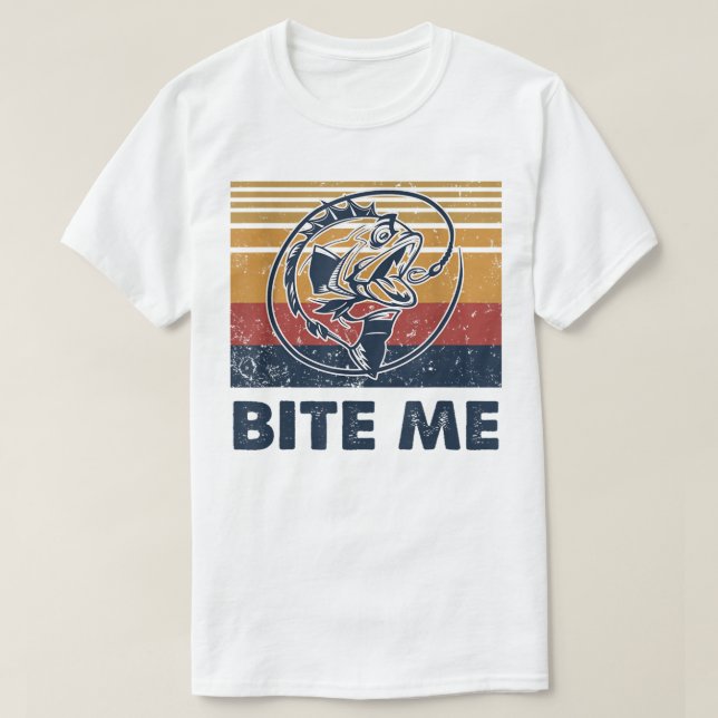 Camiseta Gancho De Pesca Morde-Me Bass Catfish Pescador F (Frente do Design)