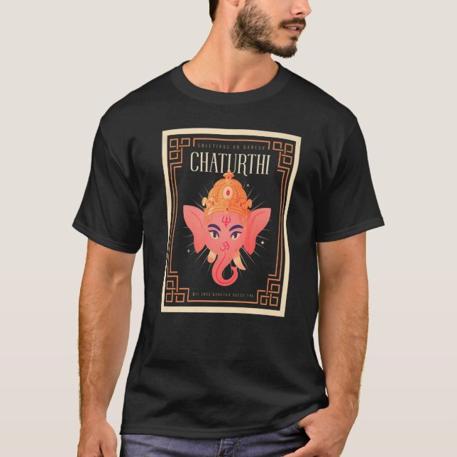 Camiseta Ganesh Chaturthi Hinduísmo Prosperidade Boa Sorte  (Frente)