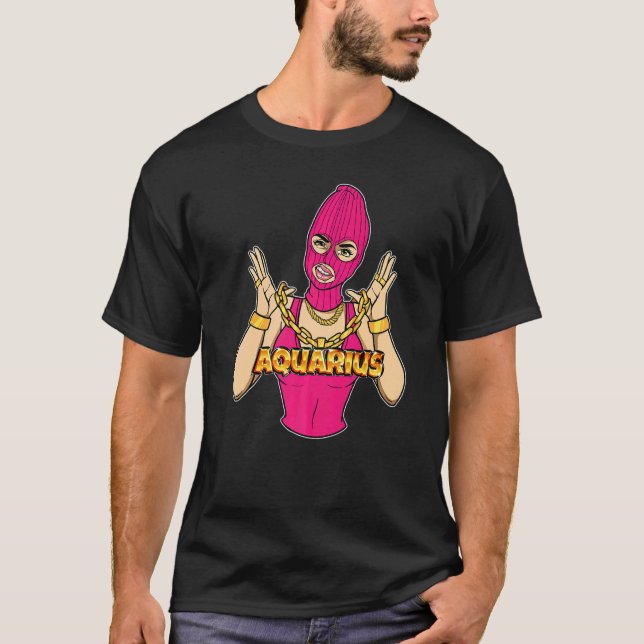 Camiseta Gangsta Girl Aquarius Mascarou Mulher Gangster Com (Frente)