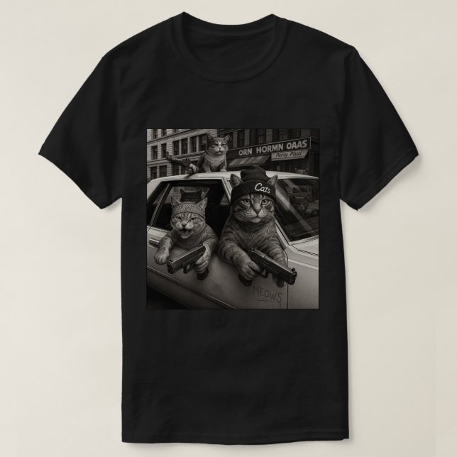 Camiseta Gangsta Real Cat Urban Scene - Trendy Cats (Frente do Design)
