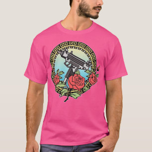 Camiseta Gangsta Rosa Estilo de Tatuagem Estética Ilustraçã