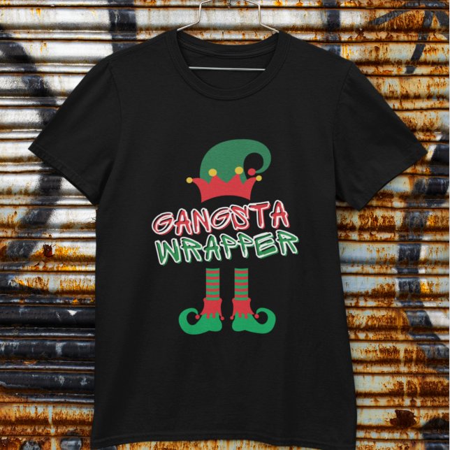 Camiseta Gangsta Wrapper Elf Pernas Vermelhas Verde Funny X (Criador carregado)