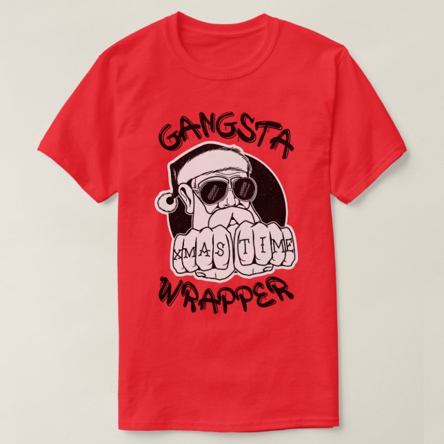 Camiseta Gangsta Wrapper Funny Santa Claus Gangster (Luz (Frente do Design)