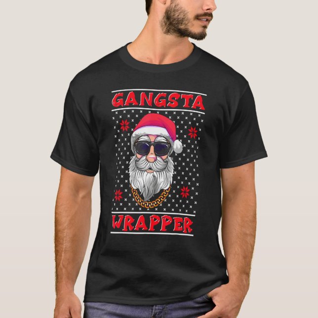 Camiseta Gangsta Wrapper Ugly Christmas Sweater (Frente)