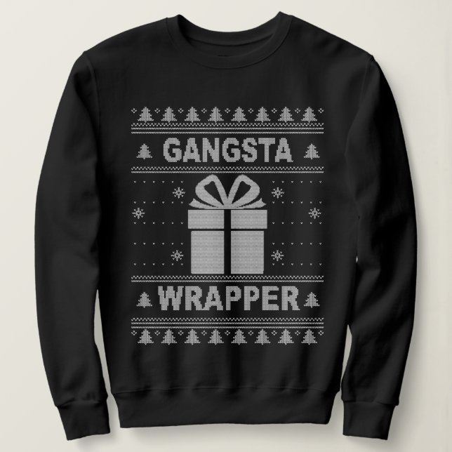 Camiseta Gangsta Wrapper Ugly Christmas Sweater. (Frente do Design)