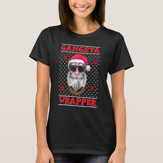 Camiseta Gangsta Wrapper Ugly Christmas Sweater (Frente)