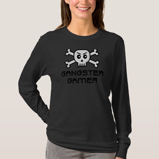 Camiseta Gangster Gamer Skull E Cross Bone Word Design (Frente)