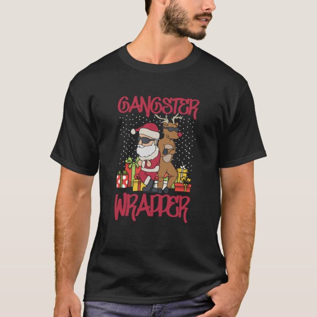 Camiseta Gangster Wrapper Ugly Christmas Sweater Engraçado (Frente)