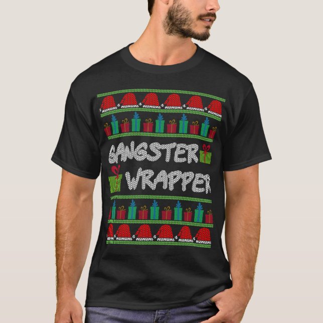 Camiseta Gangster Wrapper Ugly Christmas Sweater Engraçado (Frente)