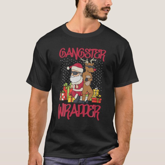 Camiseta Gangster Wrapper Ugly Christmas Sweater Engraçado (Frente)
