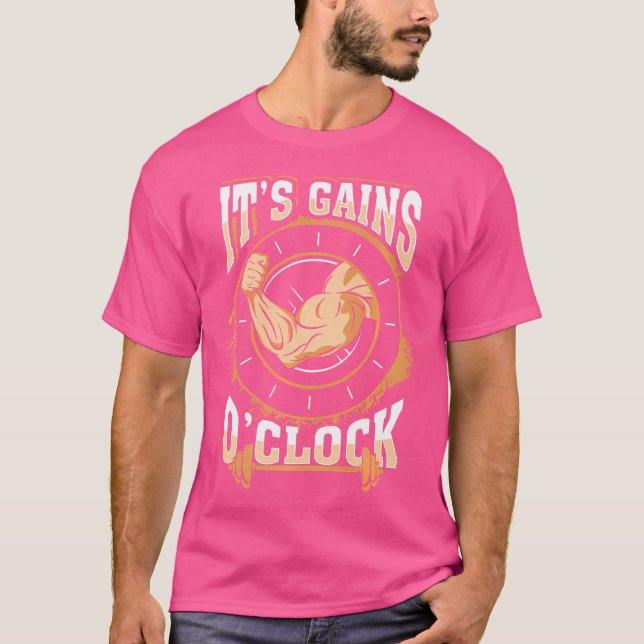 Camiseta Ganhos O'Clock Gym Bodybuilding Weight Levantando (Frente)