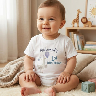 Camiseta Ganso Bobo Azul Primeiro Aniversário Crianças Pers