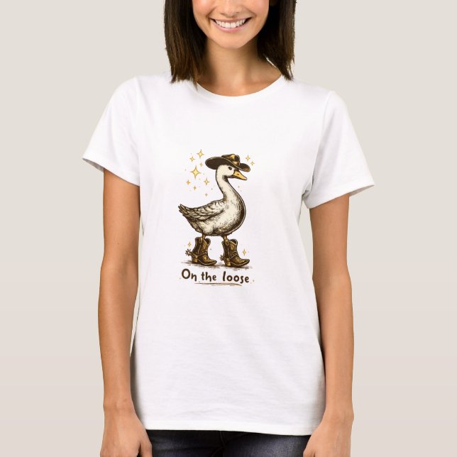 Camiseta Ganso Caubói à Solta Arte Cômica do Oeste (Frente)
