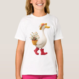 Camiseta Ganso com Cesta de Flores – Patos Lindos para Cria