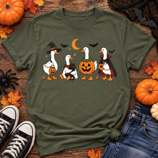 Camiseta Ganso da Esquipe do Halloween Fofo Abóbora Gato