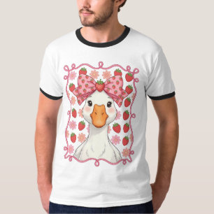 Camiseta Ganso de Morango Feminino para o Verão com Laço