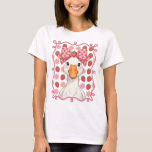 Camiseta Ganso de Morango Feminino para o Verão com Laço