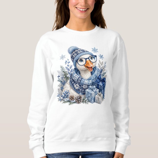 Camiseta Ganso de Natal de Inverno Azul (Frente)