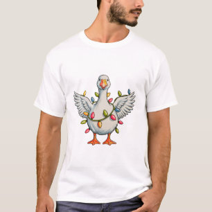 Camiseta Ganso de Natal Festivo Embalado em Luzes de Férias