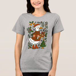 Camiseta Ganso de Natal Floral Festa de Inverno Fofo