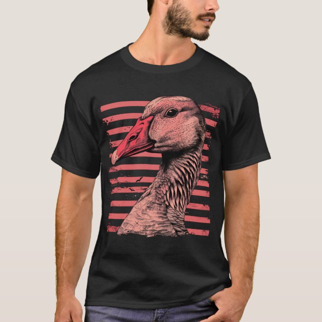 Camiseta Ganso em faixas de colheita rosa (Frente)